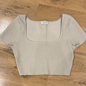 Babaton Light Gray Ribbed Crop Top